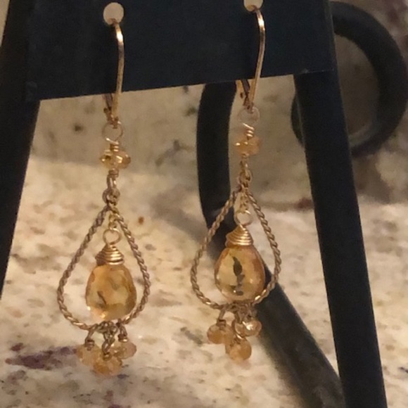 Sophia & Chloe Small Gold/Citrine Teardrop Earrings - Picture 3 of 5
